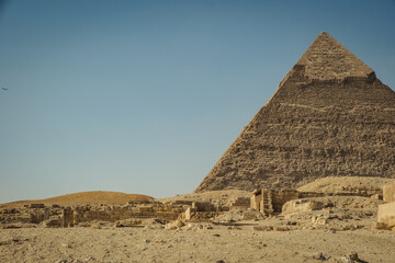 Cairo, Giza, Egypt. View of Great Giza Pyramids in the desert Sahara 