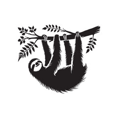 Sloth hanging from a branch silhouette vector art  black color design and solid white background  © Mizanur Rahman