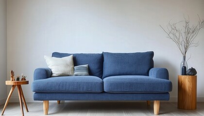 Modern Blue Sofa in Minimalist Living Room Interior Design