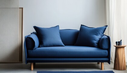 Modern Blue Sofa Cozy Living Room Interior Design