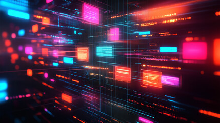 Ilustración digital de datos en movimiento con luces futuristas