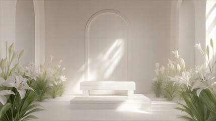 Minimalist Funeral Podium Product Showcase Mockup with Lilies