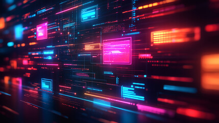 Obraz premium Ilustración digital de datos en movimiento con luces futuristas
