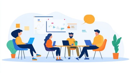 A group of people working together in a collaborative workspace, brainstorming and sharing ideas, promoting teamwork and innovation