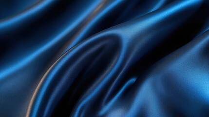 Obraz premium Silky blue fabric drapes elegantly, highlighting natural folds and textures under soft light for an inviting and sophisticated atmosphere in a textile setting