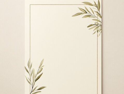 Elegant botanical stationery featuring subtle green leaves in the corners, perfect for personal notes or formal invitations
