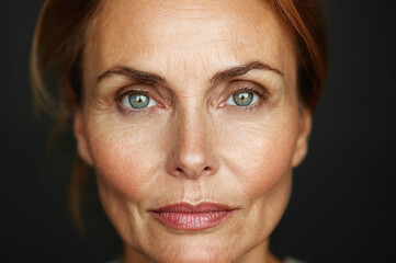 Fototapeta premium Close-Up Portrait of a Mature Woman Highlighting Clear and Bright Features