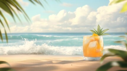 Obraz premium Tropical Beach Cocktail: Summer Relaxation by the Ocean