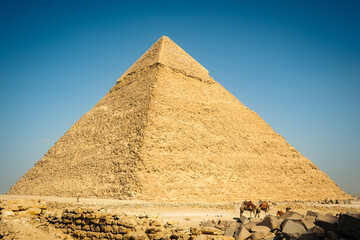 Cairo, Giza, Egypt. View of Great Giza Pyramids in the desert Sahara 