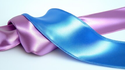 Shimmering blue and lavender satin ribbons interweave creating an elegant visual. Perfect for gift wrapping, invitations, or craft projects.