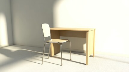 Minimalist Room Interior Design: Simple Desk and Chair in Sunlit Room
