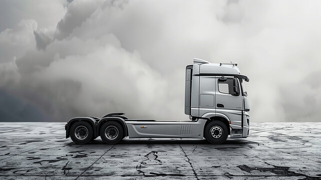 Black and white truck profile, freight transport banner with copy space