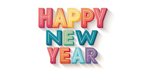 Celebratory "Happy New Year" in Vibrant Gradient Font, Isolated on Clear Transparent Background, Perfect for PNG Format Holiday Greetings and Festive Designs