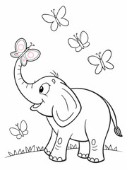 Cute Elephant and Butterflies  for children Coloring Page - Fun Printable for Kids.