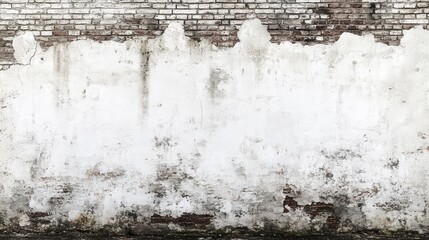 A distressed white wall with exposed brick sections. Ideal for gritty, urban, or vintage backgrounds. Use for website headers, posters, or social media posts.