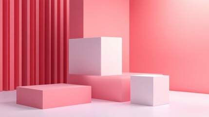 Obraz premium Abstract Minimalist Pink and White Cube Display