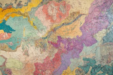Fototapeta premium Large, colorful, geological map; abstract, textured surface.