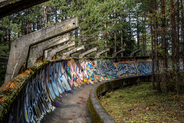 Abandoned bobsleigh structure. Sarajevo Winter Olympic Games. Bosnia. Yugoslavia © Ignacio