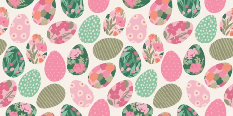 Crédence en verre imprimé Happy Easter. Vector seamless pattern. Easter eggs with abstract flowers.
