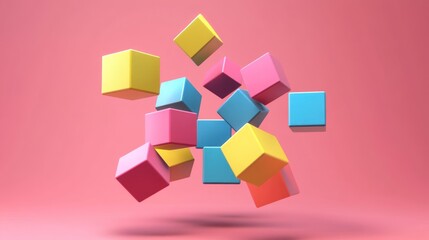 Obraz premium Vibrant Floating Cubes: A 3D Abstract Composition of Colorful Geometric Shapes