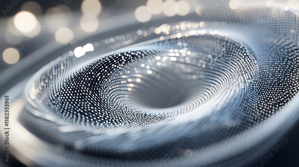 Poster a mesmerizing close-up of a vortex pattern, showcasing intricate details and a blend of light reflec