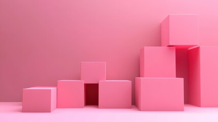Obraz premium Pink Cube Abstract Minimalist Composition