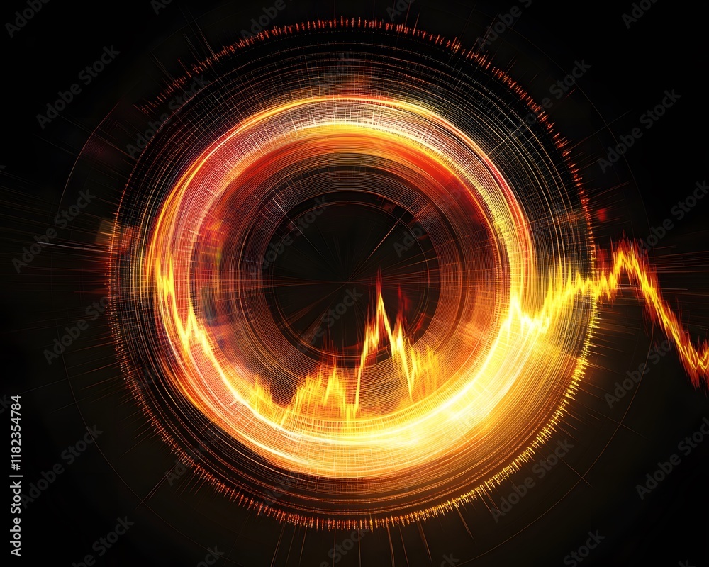 Poster a vibrant and dynamic visualization of sound waves, showcasing a circular pattern with glowing effec