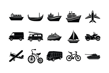 Obraz premium WebBlack Silhouette Vehicle Icon Set - Vector Illustration