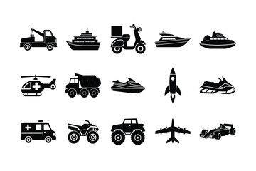 WebBlack Silhouette Vehicle Icon Set - Vector Illustration
