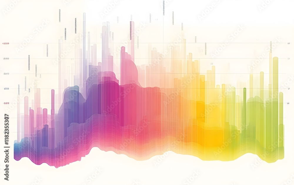 Poster an abstract visualization of data trends showcasing colorful graphs and statistics, ideal for repres