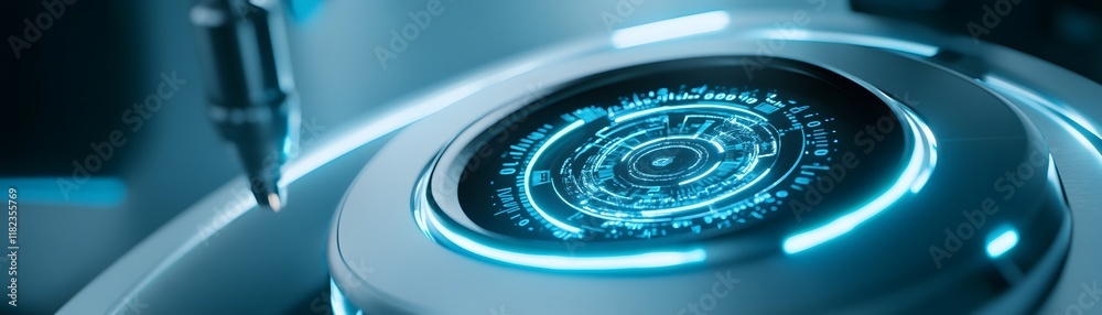 Poster futuristic interface displaying intricate data and glowing elements. the advanced design showcases t