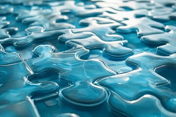 Obraz premium Blue, interlocking, translucent puzzle pieces.