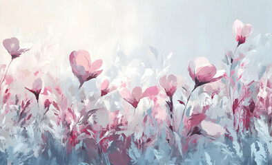 Abstract, colorful flower painting background with soft colors and a brushed style