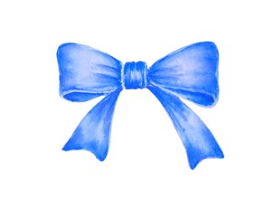 Isolated hand drawn watercolor blue bow. Stylish decorative element, prints on a white background