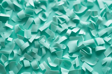 Fototapeta premium Teal paper scraps, abstract texture, scattered.