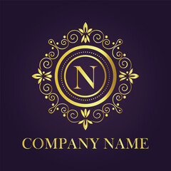 Letter N luxury gold logo concept