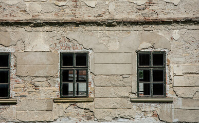 old wooden window frames. abandoned building. High quality photo