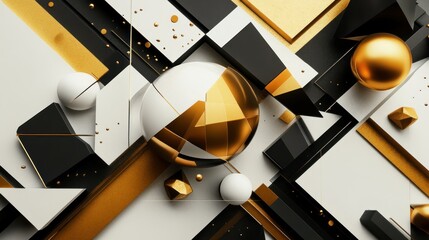 Obraz premium Abstract Gold, Black, and White Geometric Composition