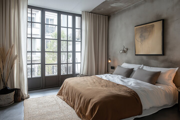 Beautiful bedroom in home. generative AI