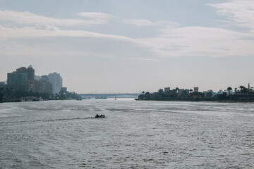 Panoramic view of Cairo from the river Nile in Egypt