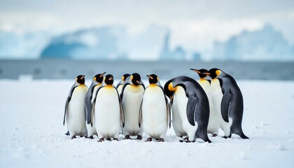 Penguins huddling together on snowy Antarctic plain, survival and unity, World Wildlife Day