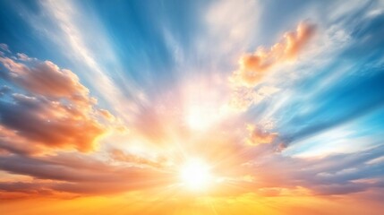 Obraz premium Vibrant Sunset Sky, Dramatic Cloudscape with Golden Rays