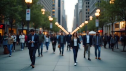 Obraz premium Blurred image of people walking in the city center.