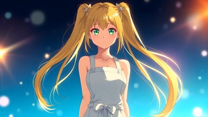 Cute blonde anime girl with white apron