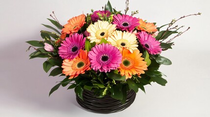 Fototapeta premium Vibrant Gerbera Daisy Bouquet in Black Basket