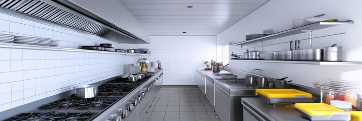 A modern kitchen with stainless steel appliances, cooking equipment, and organized workspace.