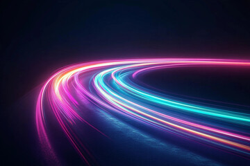 Fluorescent Light Trails in Neon Green, Pink, and Blue on Dark Background