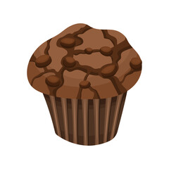 Illustration of cupcake or muffin chocolate with chocolate pieces on white background