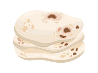 Illustration of Indian naan flatbread or tortilla, modern style on white background