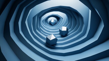 Fototapeta premium Abstract 3D Blue Geometric Tunnel with Polygons